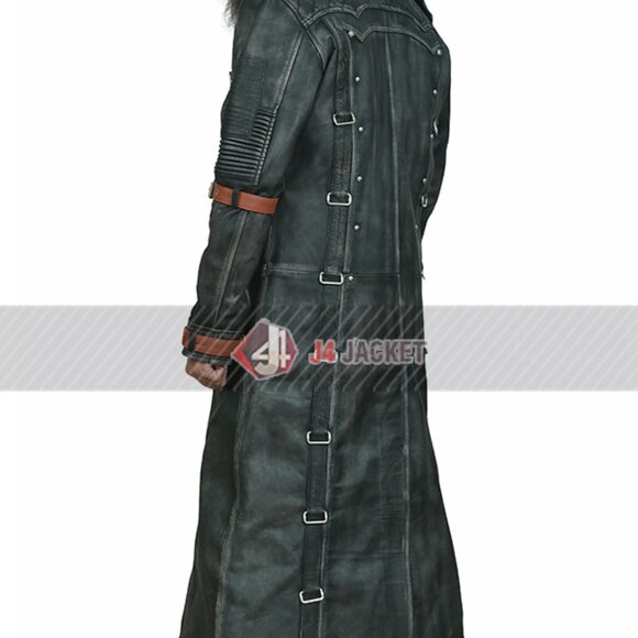 Playerunknowns Battlegrounds Black Distressed Leather Trench Coat - Picture 3 of 10